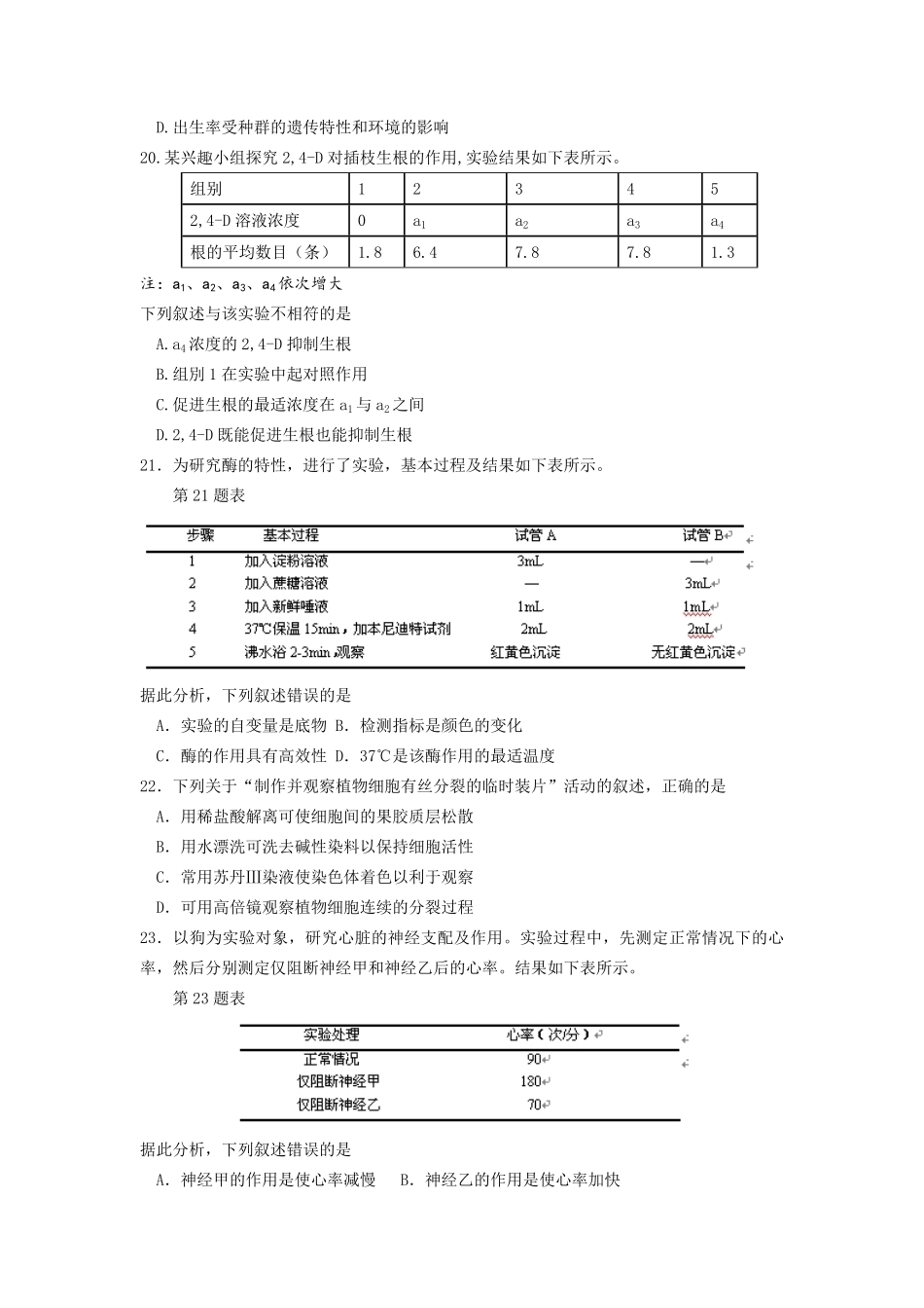 2016年浙江省高考生物【4月】（原卷版）.pdf_第3页