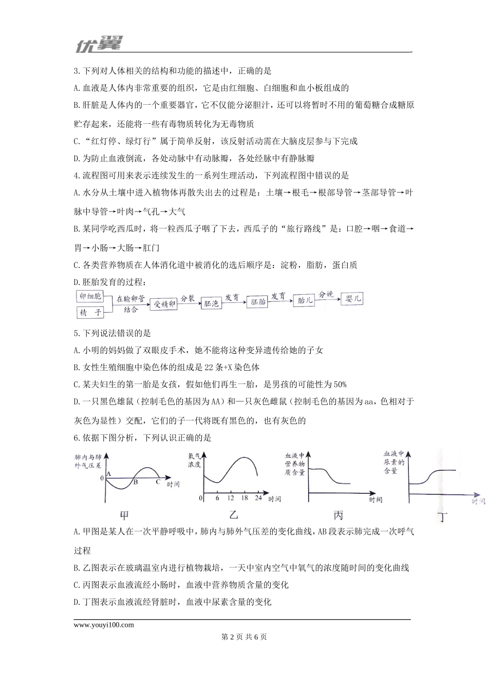 2017湖北随州中考生物试卷.doc_第2页