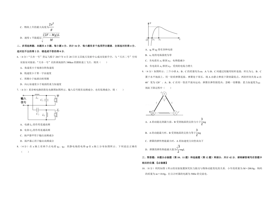 2017年江苏省高考物理试卷 (1).pdf_第2页