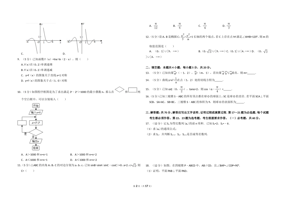 2017年全国统一高考数学试卷（文科）（新课标ⅰ）（含解析版）(1).doc_第2页