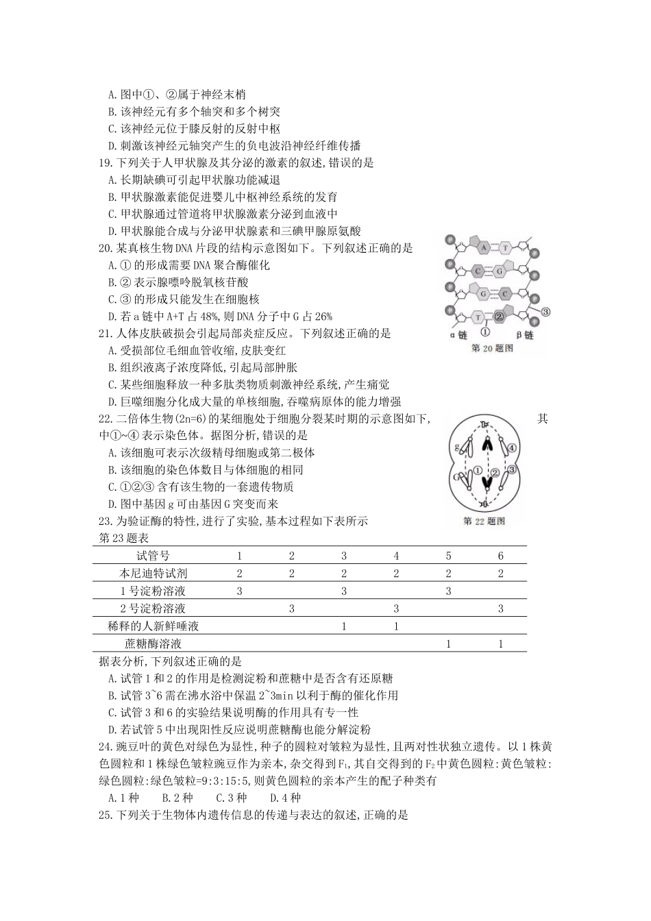 2017年浙江省高考生物【11月】（原卷版）(1).docx_第3页