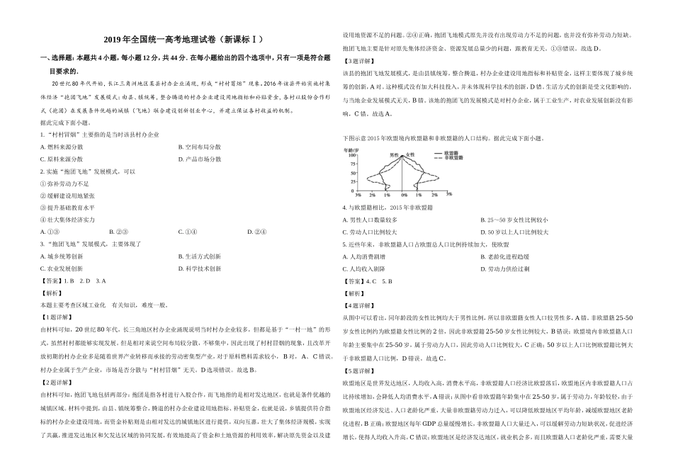 2019年高考真题 地理(山东卷)（含解析版）.doc_第1页