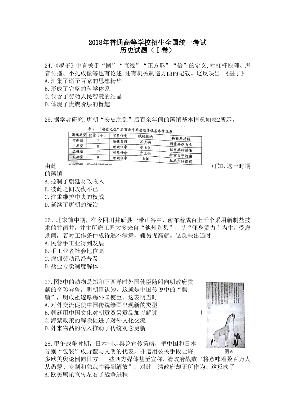 2018年高考文综全国一卷历史真题含答案(1).doc_第1页