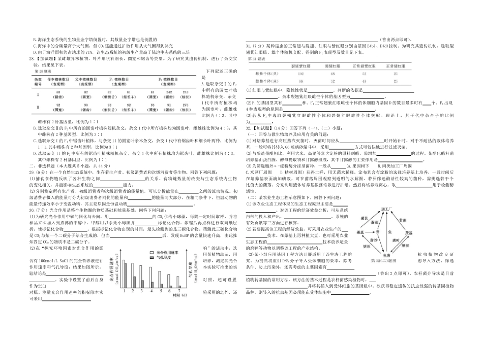 2018年浙江省高考生物【11月】（原卷版）.pdf_第3页