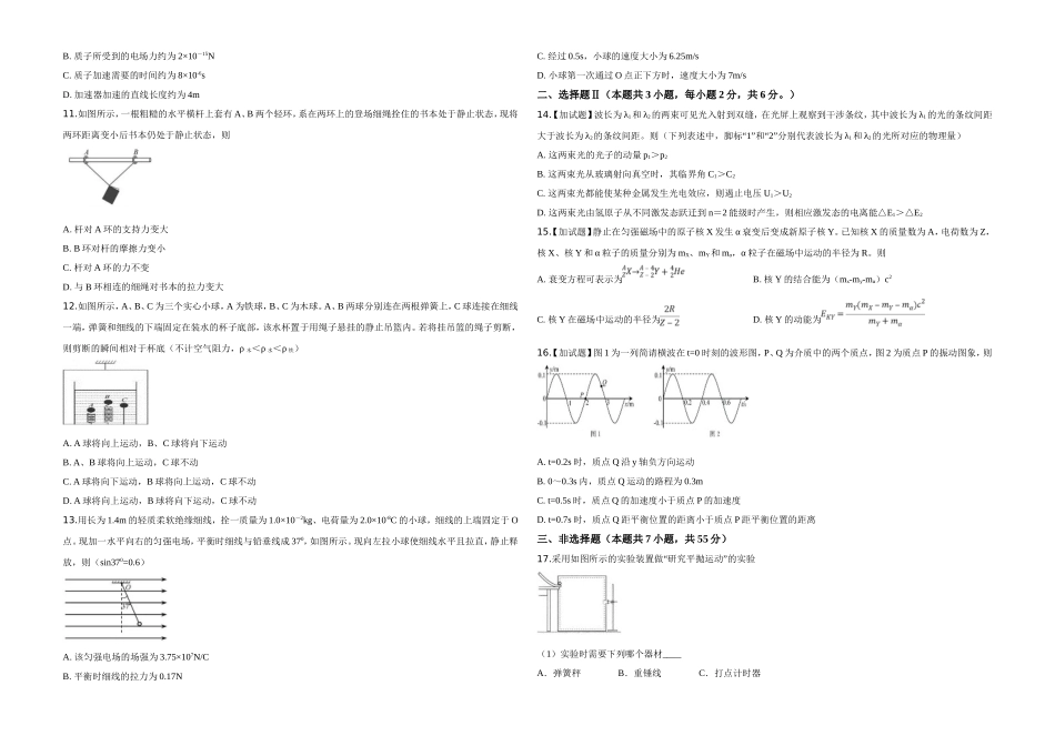 2019年浙江省高考物理【4月】（含解析版）(1).doc_第2页