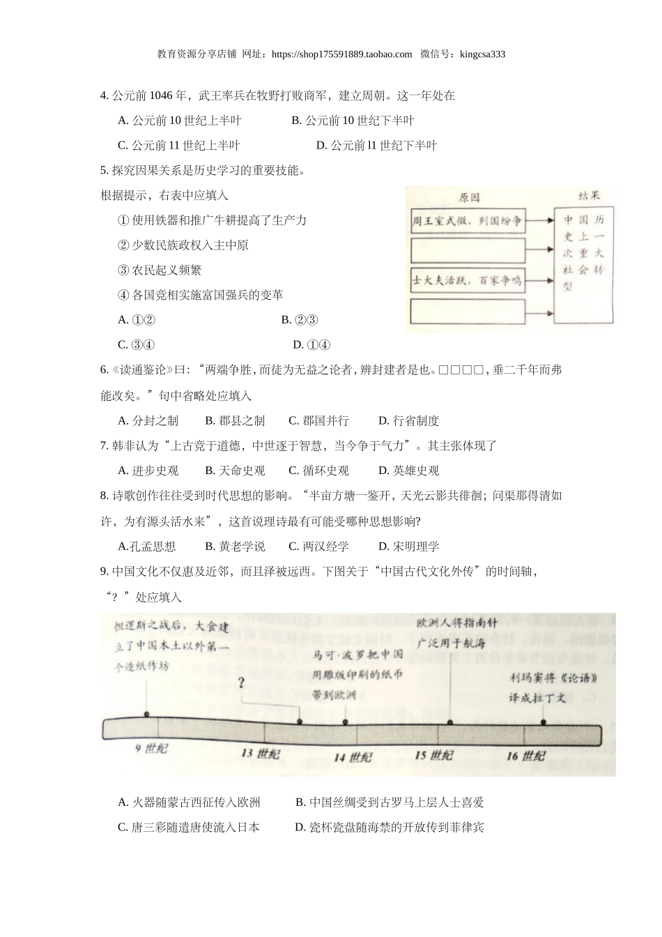 2016年上海市高中毕业统一学业考试历史试卷（原卷版）.doc_第2页