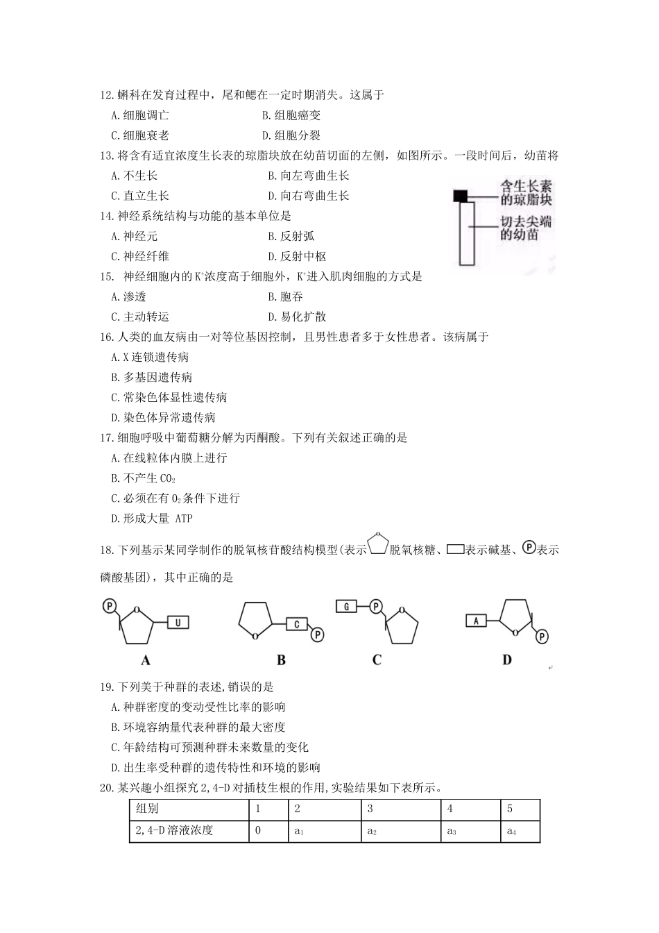 2016年浙江省高考生物【4月】（含解析版）.doc_第2页
