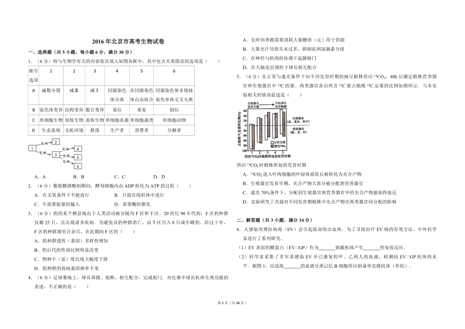 2016年北京市高考生物试卷（含解析版）(1).pdf_第1页