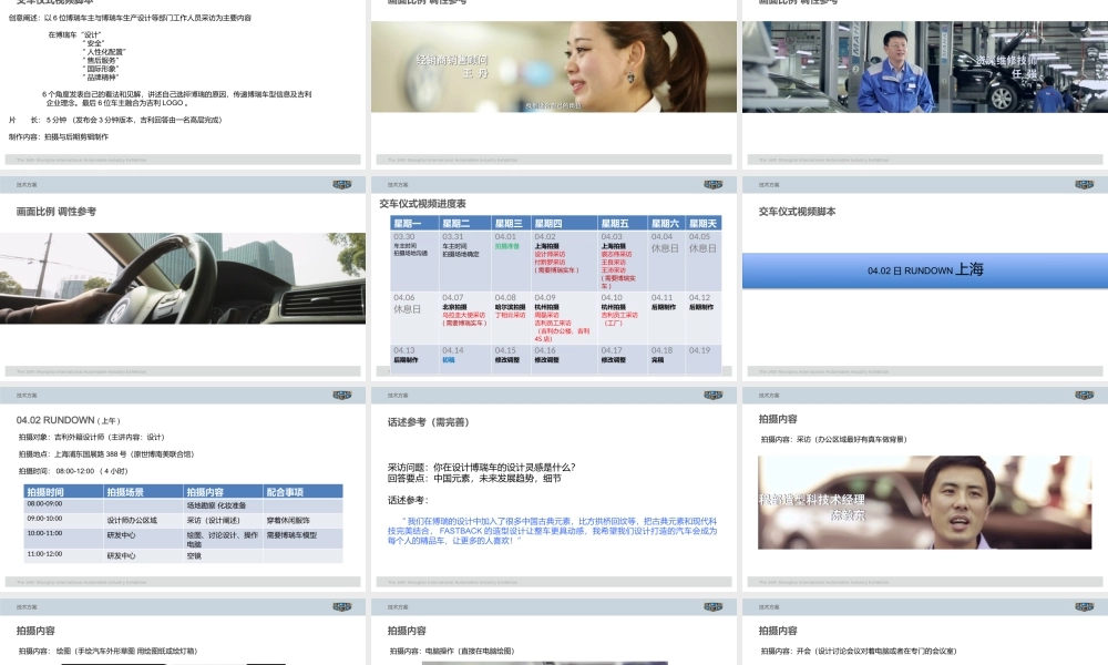 20150401 2015年上海国际车展吉利汽车交车视频文案与拍摄计划.pptx