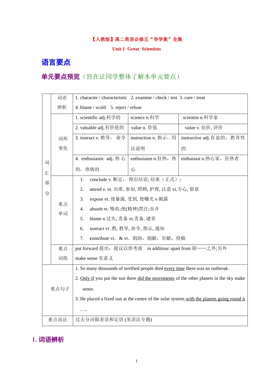 高中英语人教版必修5精品导学案（162页）.doc_第1页