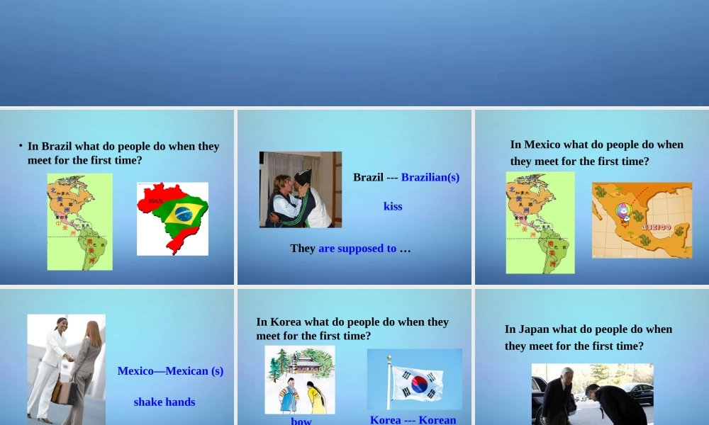 九年级英语全册 Unit 10 You’re supposed to shake hands课件1.ppt