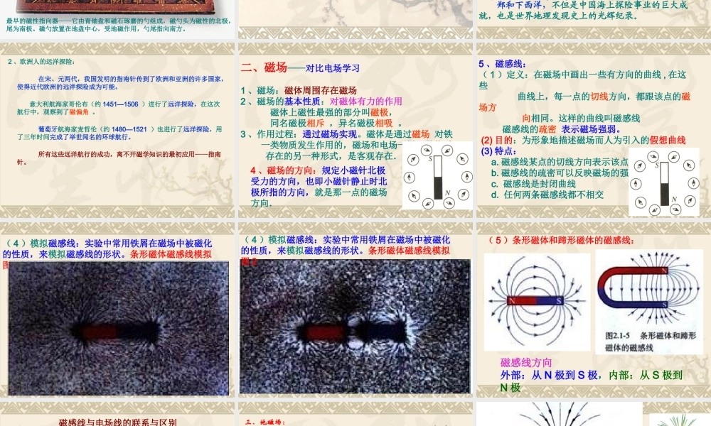高中物理新课标版人教版选修1-1精品课件：2.0《磁场》PPT课件(新人教版选修1-1).ppt