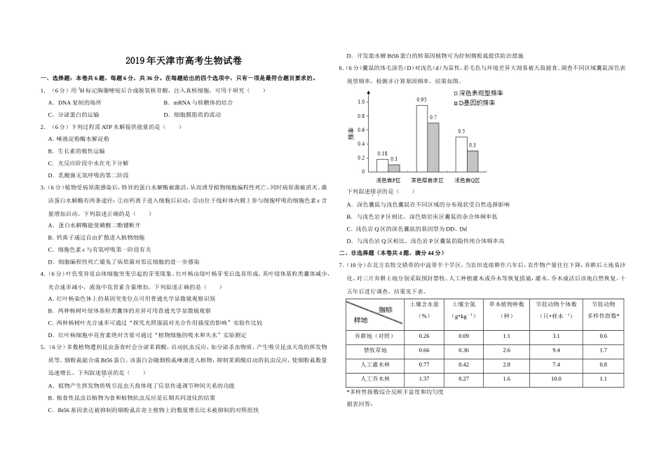 2019年天津市高考生物试卷 .doc_第1页
