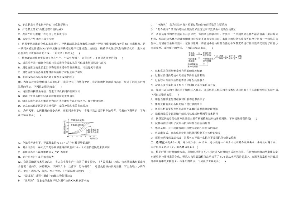 2020年高考真题 生物(山东卷)（原卷版）(1).docx_第2页