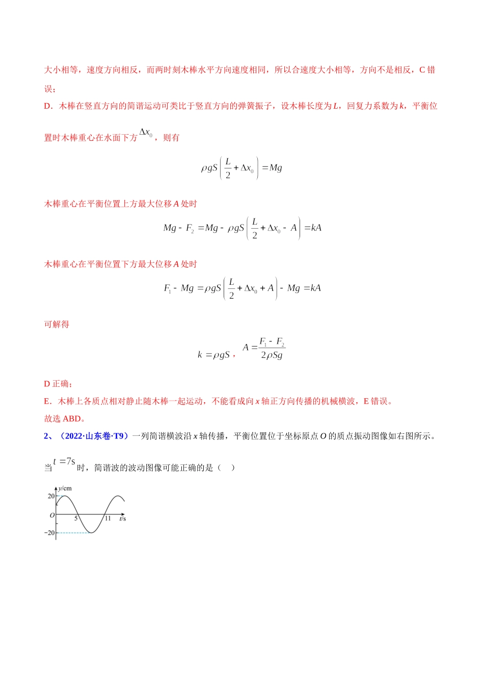2020-2022年高考物理真题分专题训练 专题16 机械振动和机械波（教师版含解析）.doc_第2页
