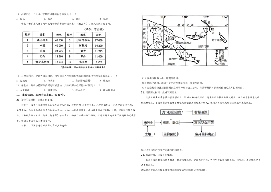 2020年高考地理（原卷版）(海南卷)(1).doc_第3页