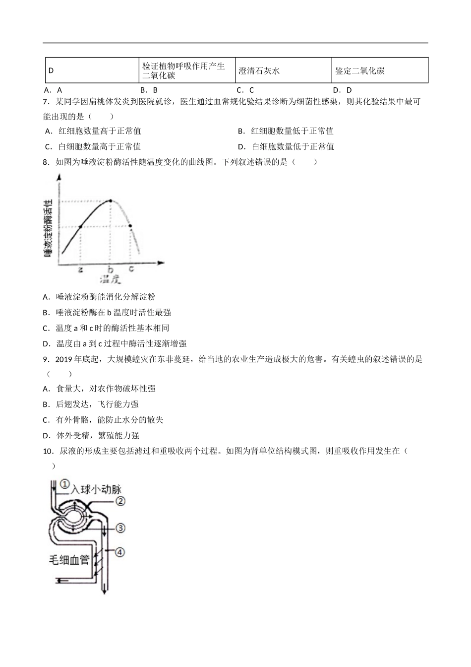 2020年江苏省苏州市中考生物试卷（解析版）.docx_第2页