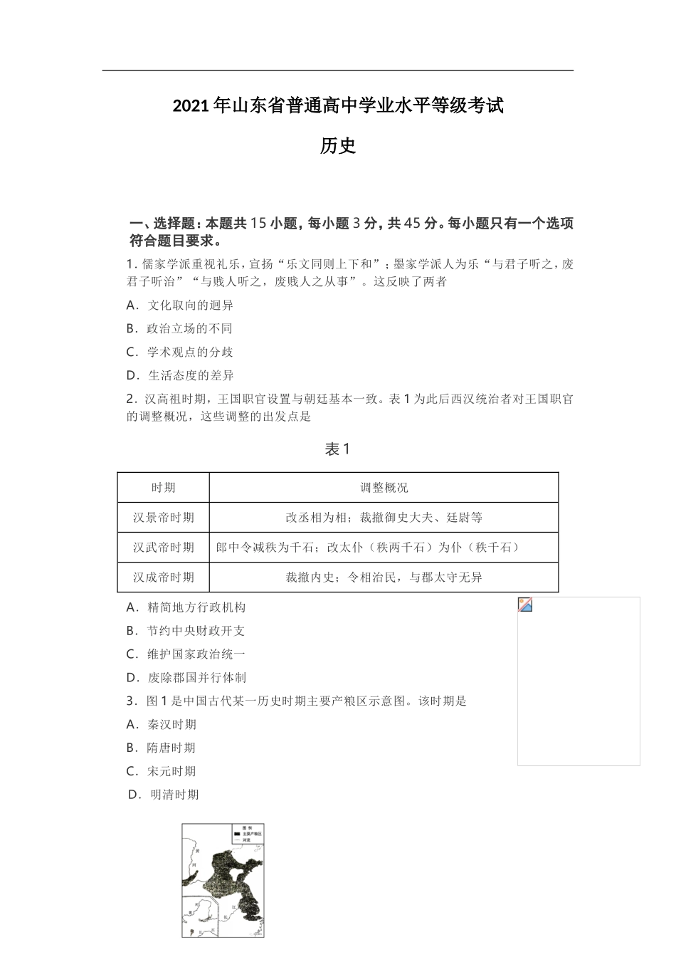2021年高考真题历史(山东卷)（含解析版）.doc_第1页