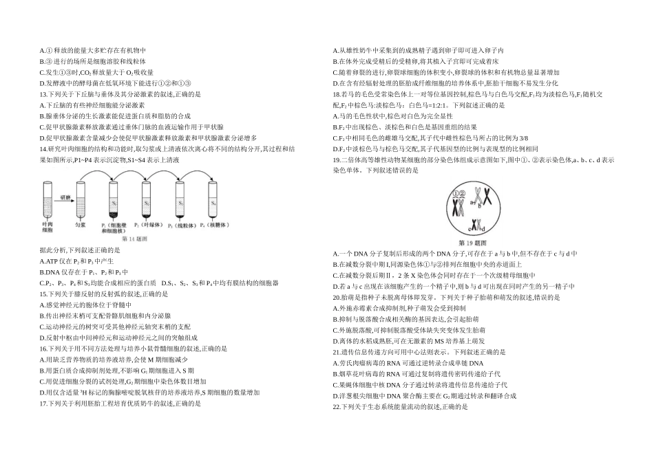 2020年浙江省高考生物【1月】（原卷版）.doc_第2页