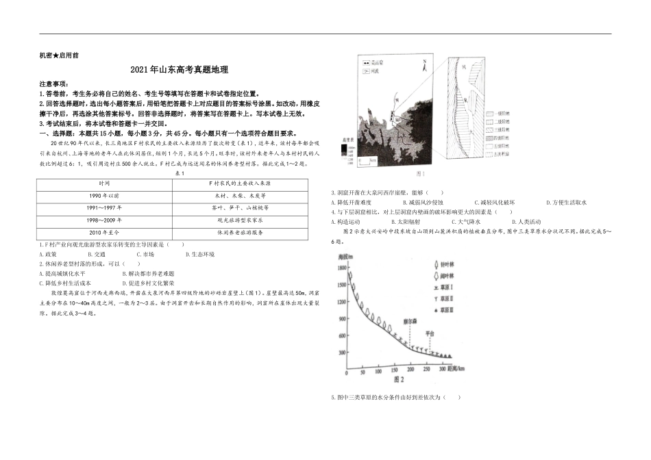2021年高考真题 地理(山东卷)（原卷版）.doc_第1页