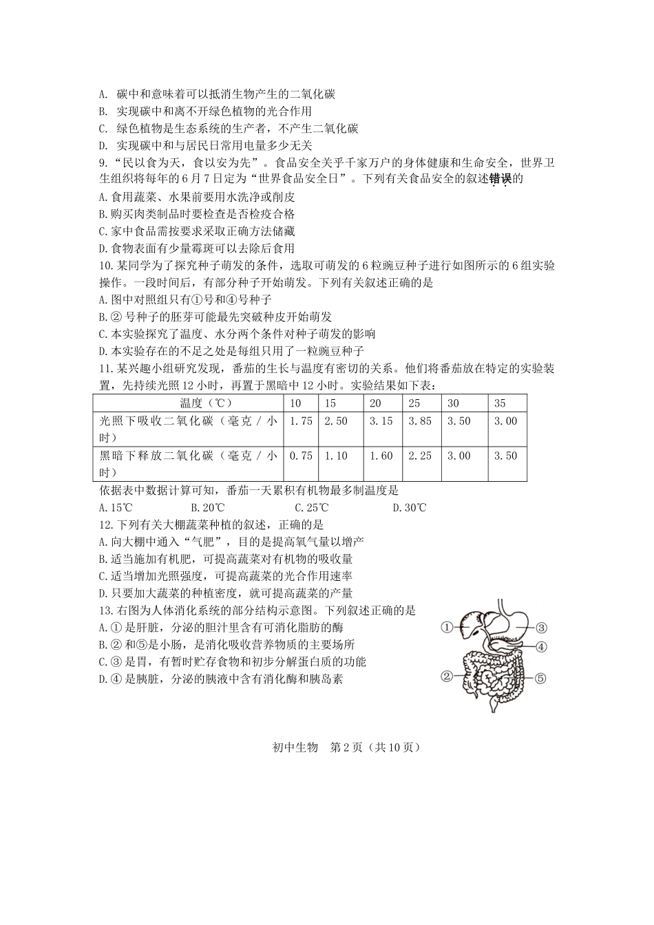 2021年江苏省苏州市中考生物真题（WORD有答案）.doc_第2页