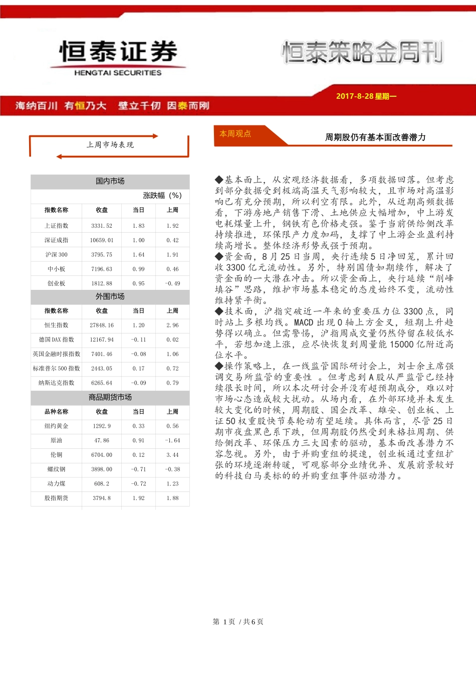 20170828-恒泰证券-恒泰策略金周刊：周期股仍有基本面改善潜力.docx_第1页