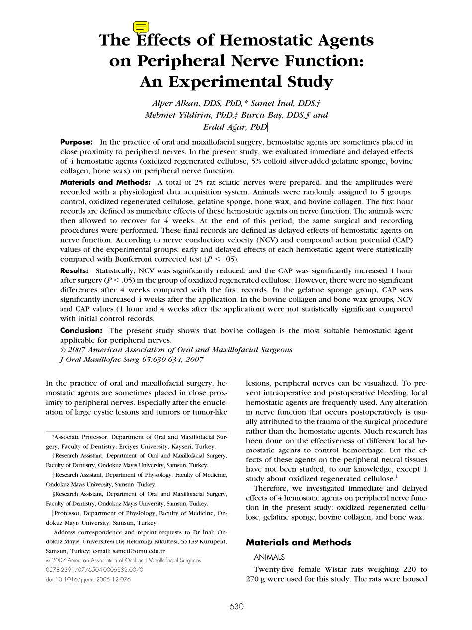 止血材料对周围神经功能影响的实验研究原文.pdf_第1页