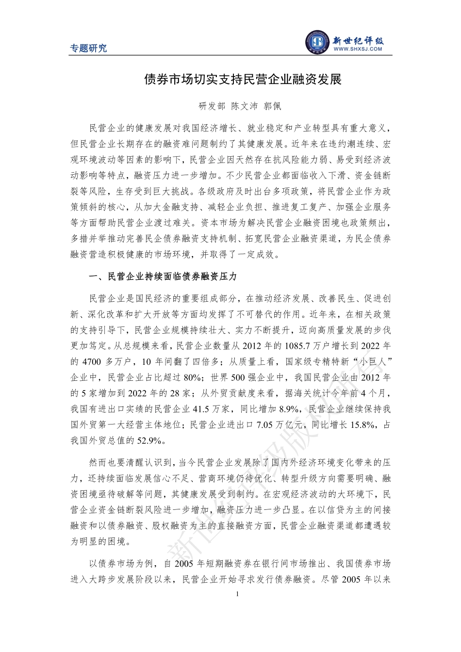新世纪评级-债券市场切实支持民营企业融资发展-6页-WN6.pdf_第1页