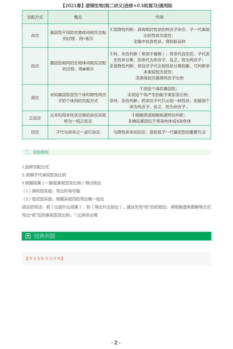 【2021春】讲义-第十五讲-一个套路拿下高考必考遗传实验设计（一） .pdf_第2页