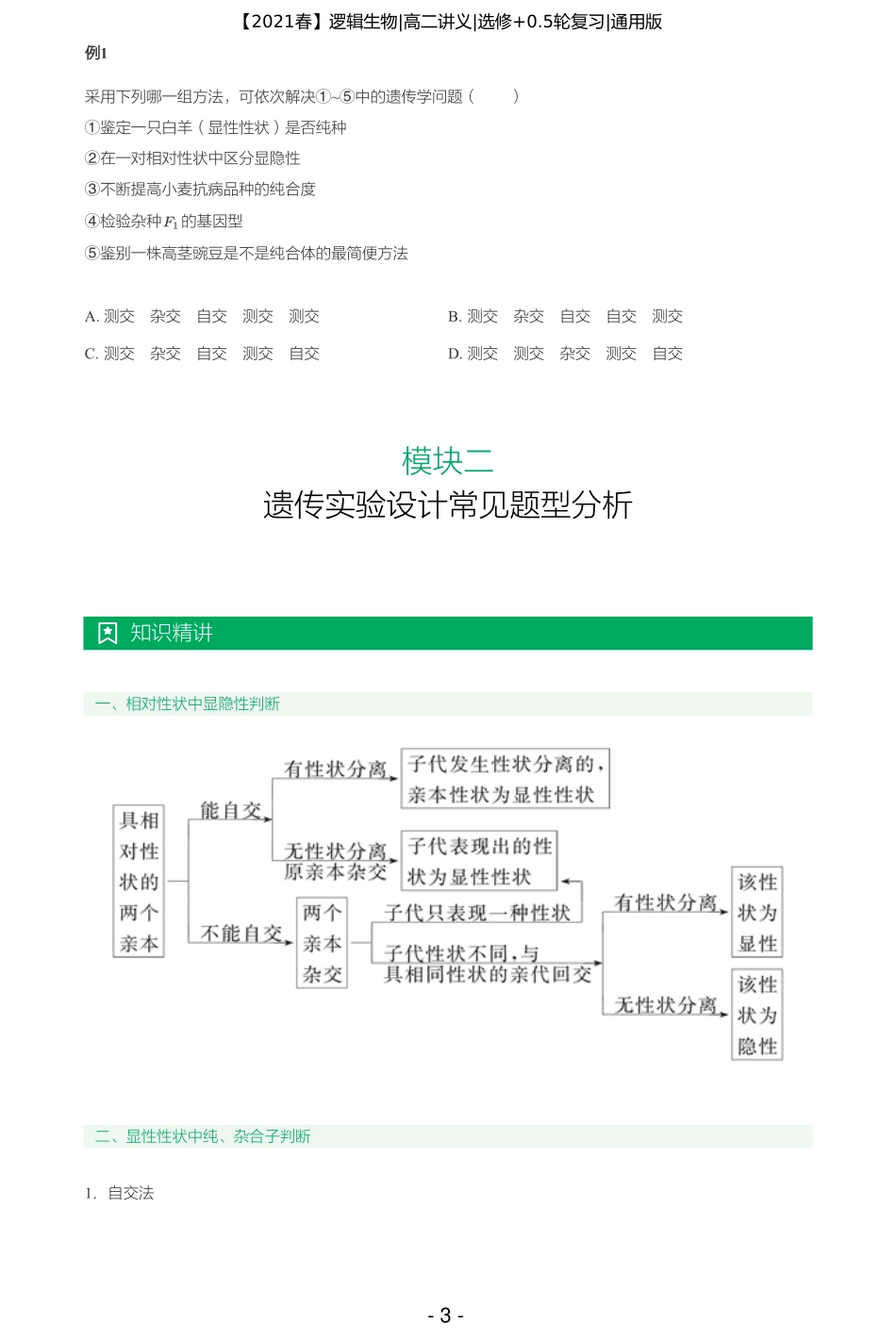 【2021春】讲义-第十五讲-一个套路拿下高考必考遗传实验设计（一） .pdf_第3页