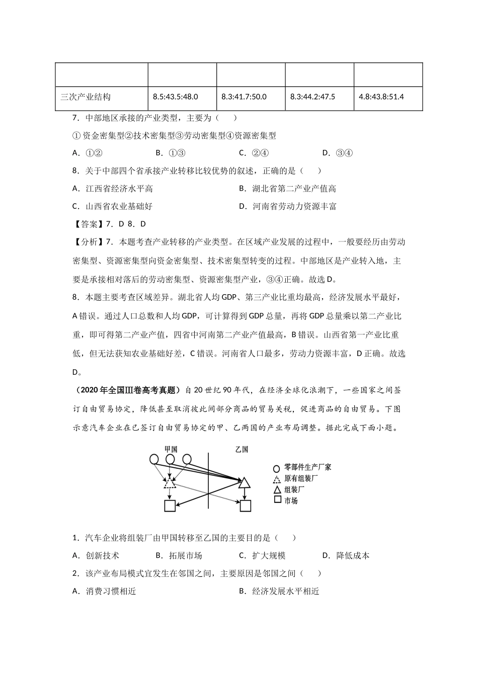 三年高考（2019-2021）地理试题分项汇编——专题16 资源的跨区域调配与产业转移-（教师版）.doc_第3页