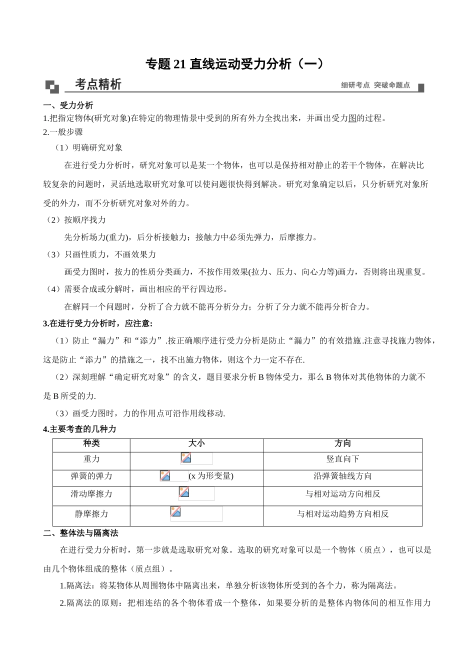 专题21直线运动受力分析-基础类题型.doc_第1页