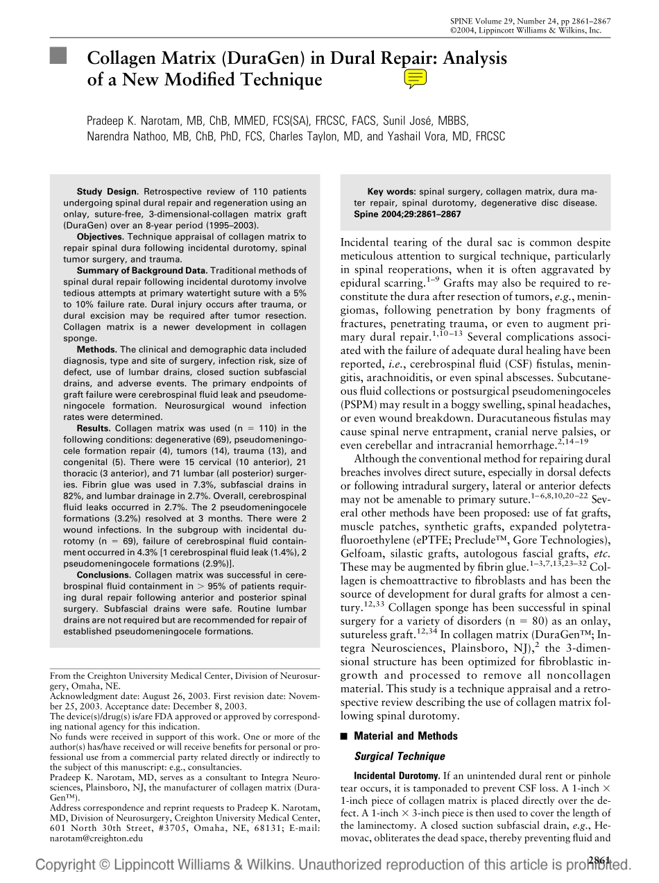 胶原蛋白海绵在硬脊膜修复：分析新型改量技术原文.pdf_第1页