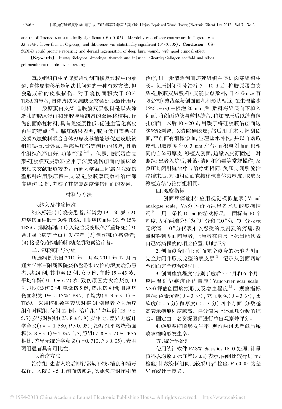 胶原蛋白支架_硅胶膜双层敷料修复深度烧伤创面的疗效评价_赵朋.pdf_第2页