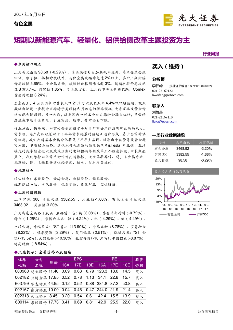 光大证券_2017-05-06_有色金属行业周报：短期以新能源汽车、轻量化、铝供给侧改革主题投资为主.pdf_第1页