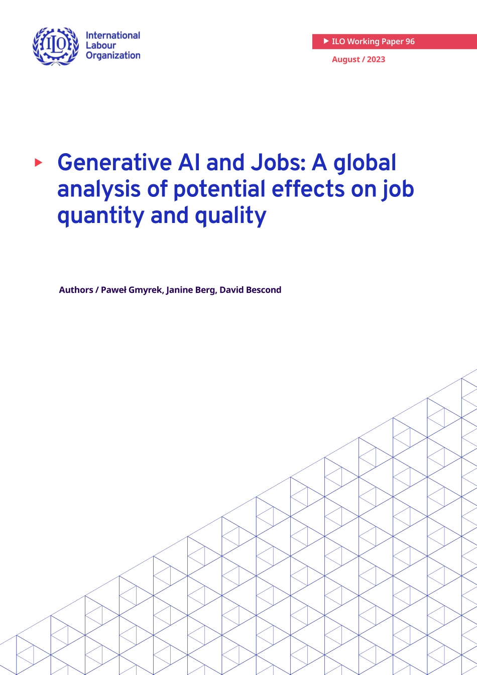 国际劳工组织-ChatGPT等生成式AI能增强就业不会取代岗位（英）-2023-WN9.pdf_第1页