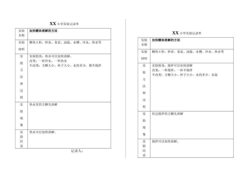 小学科学实验记录单(1).doc_第1页