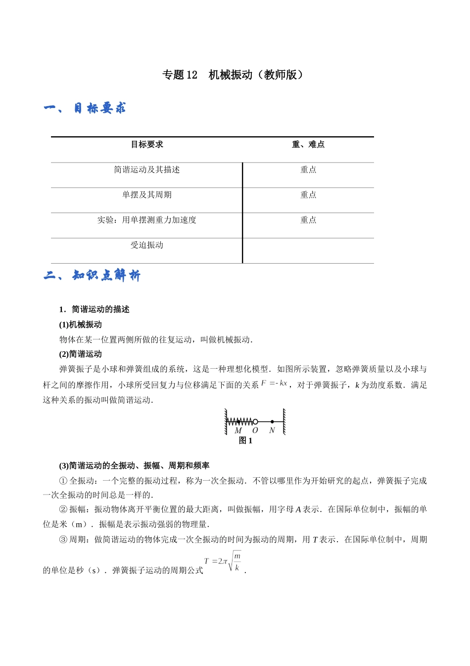 专题12机械振动——教师版.docx_第1页