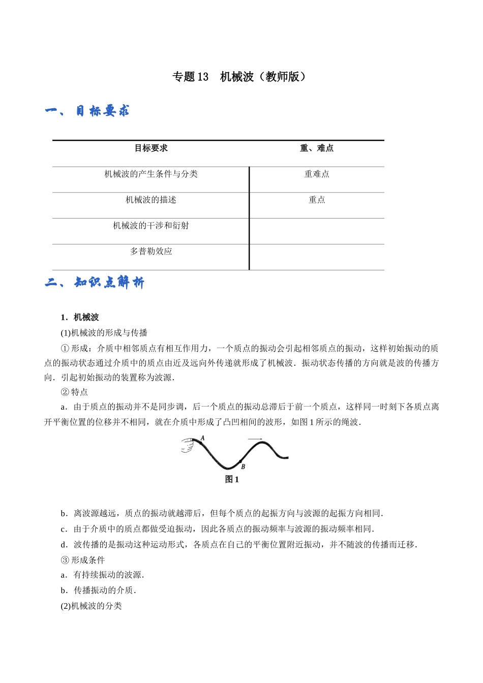专题13机械波——教师版.docx_第1页