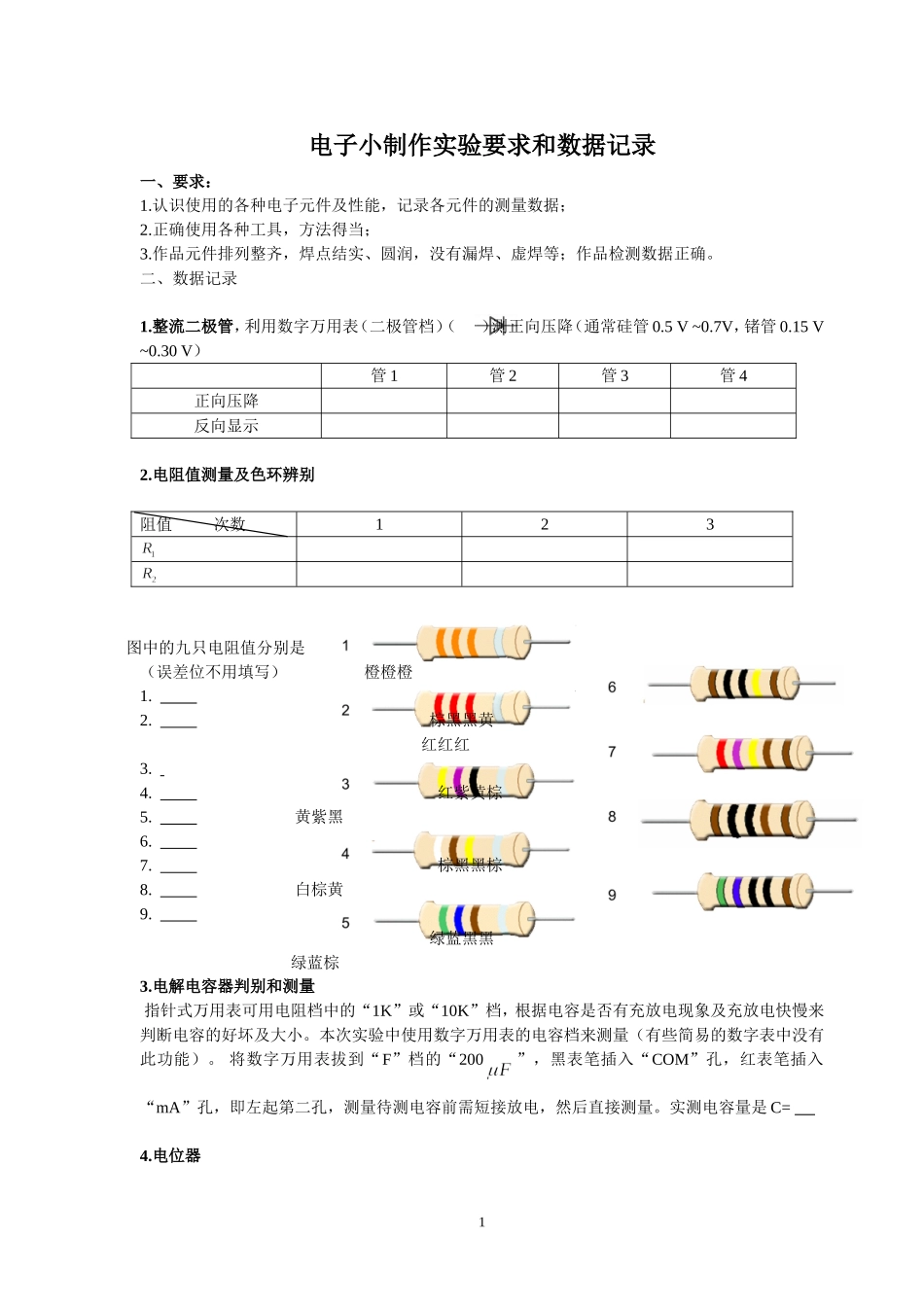 电子小制作实验要求和数据记录9[1].19.doc_第1页