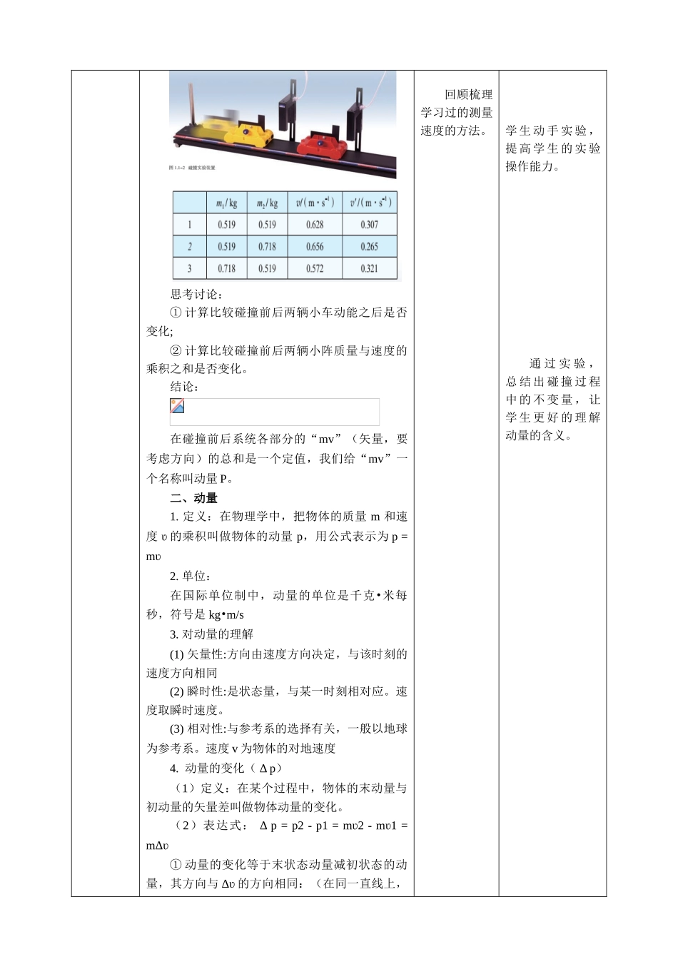 第1章第1节实验：探究碰撞中的不变量—动量教学设计.doc_第3页