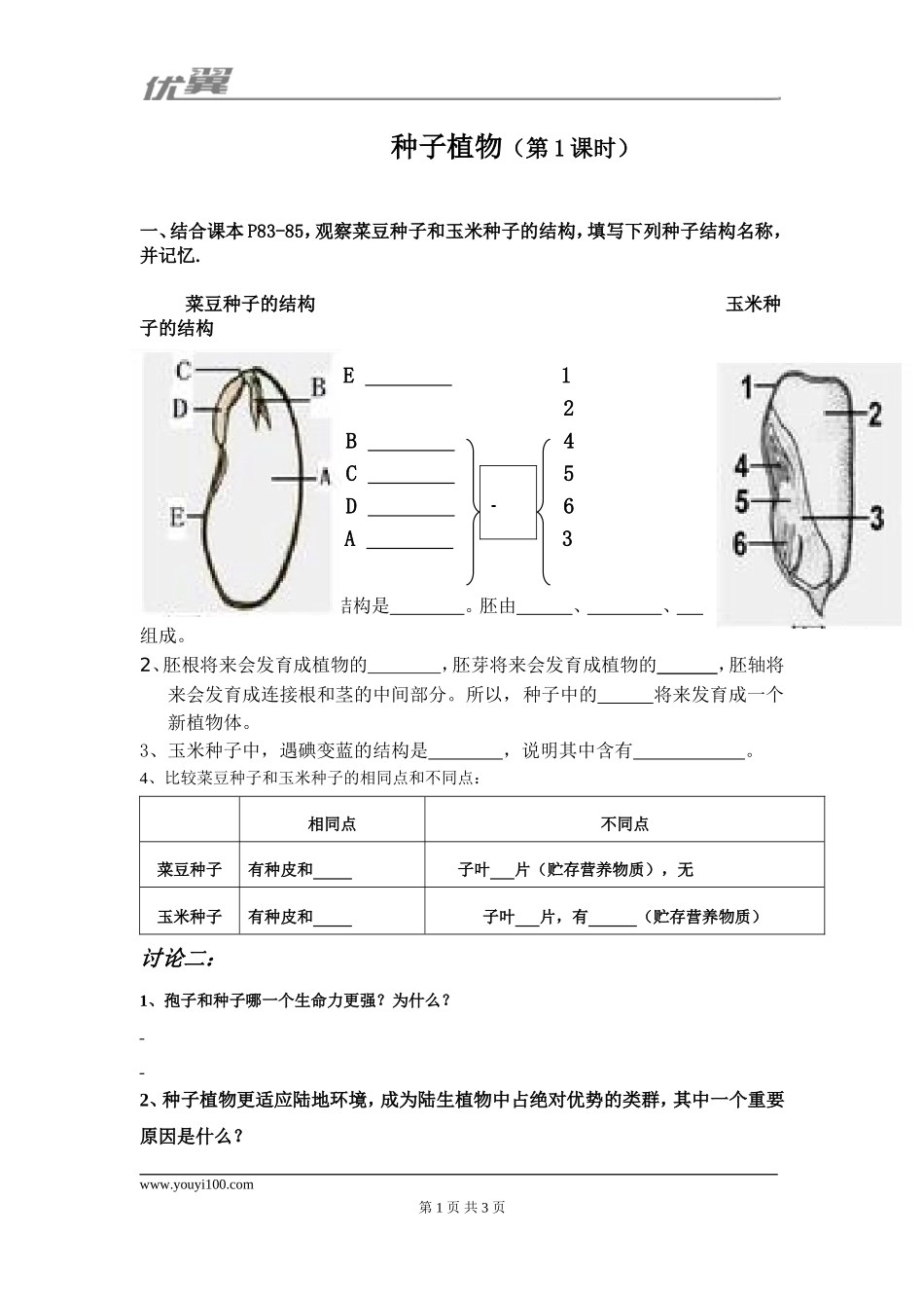 第二节 种子植物课堂训练第1课时.doc_第1页