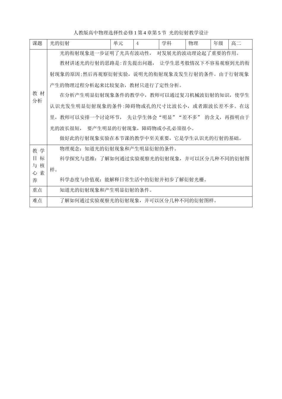 第4章第5节 光的衍射教学设计.doc_第1页