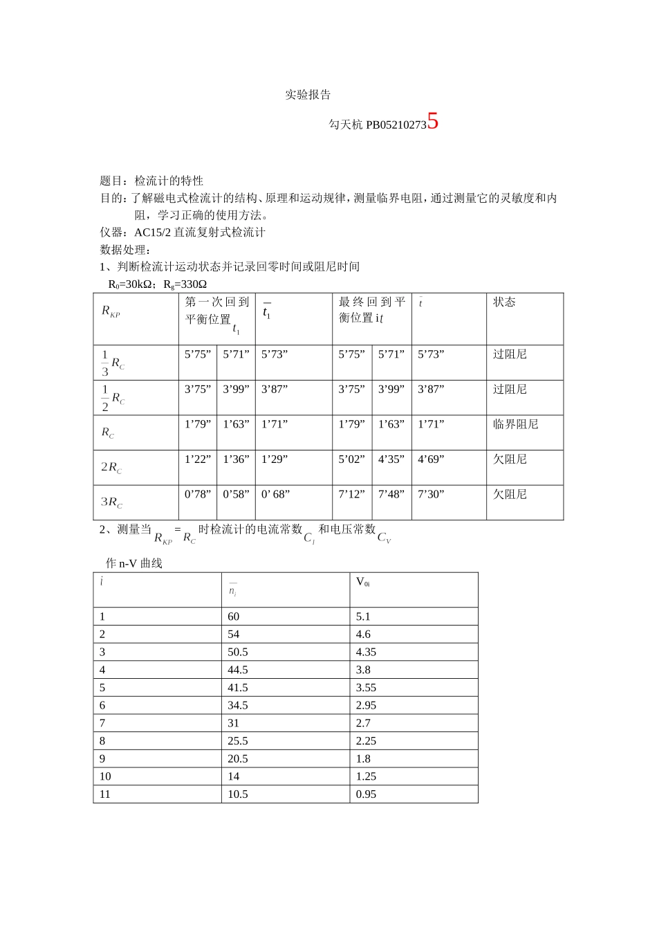 批改过的实验报告 检流计(1).doc_第1页