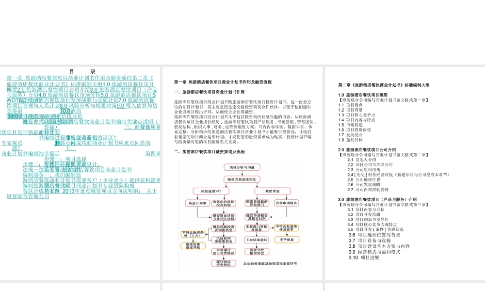 如何编写旅游酒店餐饮项目商业计划书（可行性研究报告）.ppt
