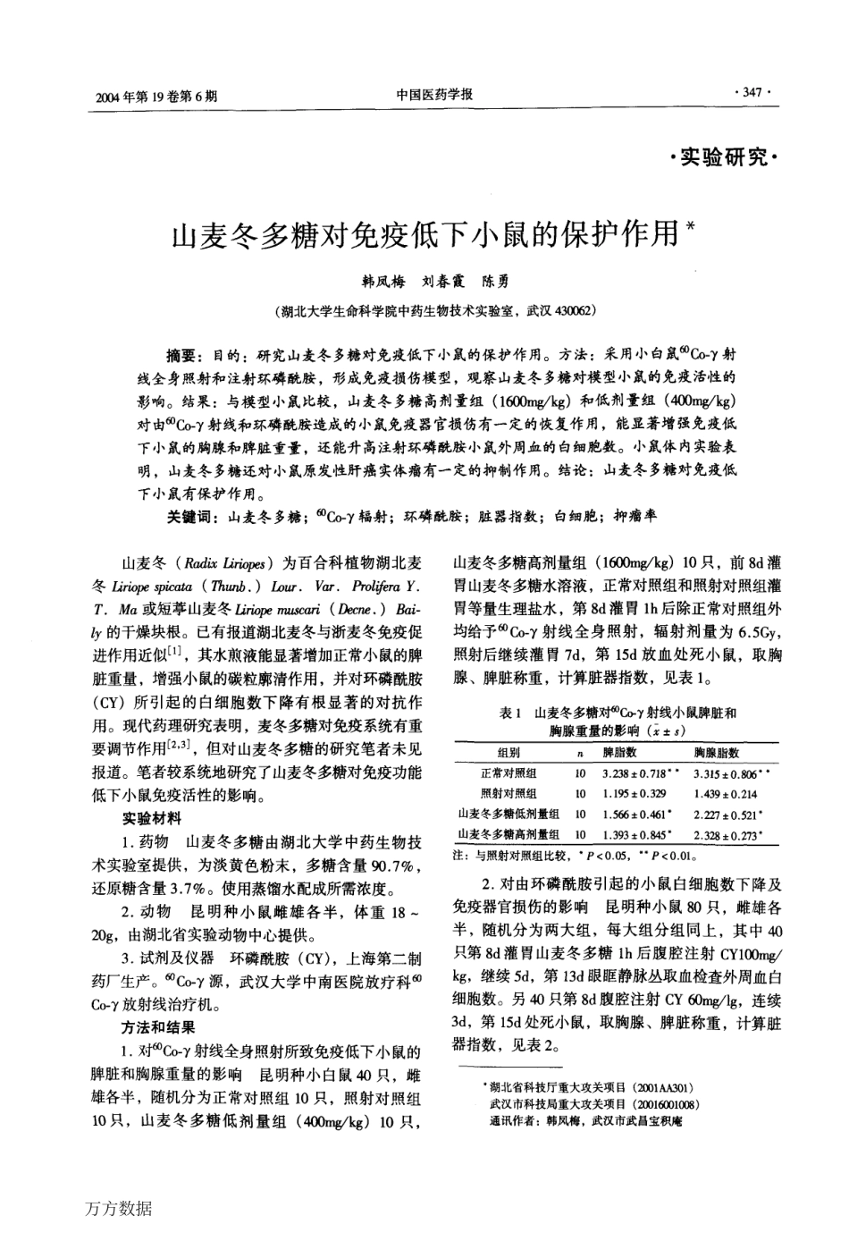 山麦冬多糖对免疫低下小鼠的保护作用 (1).pdf_第1页