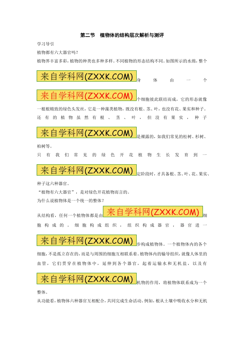 植物体的结构层次 习题5 含答案.doc_第1页