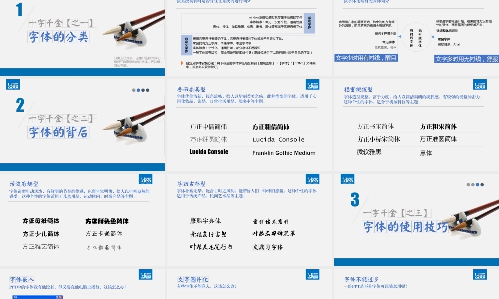 【@PPT精选 案例】一字千金：我的PPT字体的使用心得@Idea生动演绎（P版）.ppt
