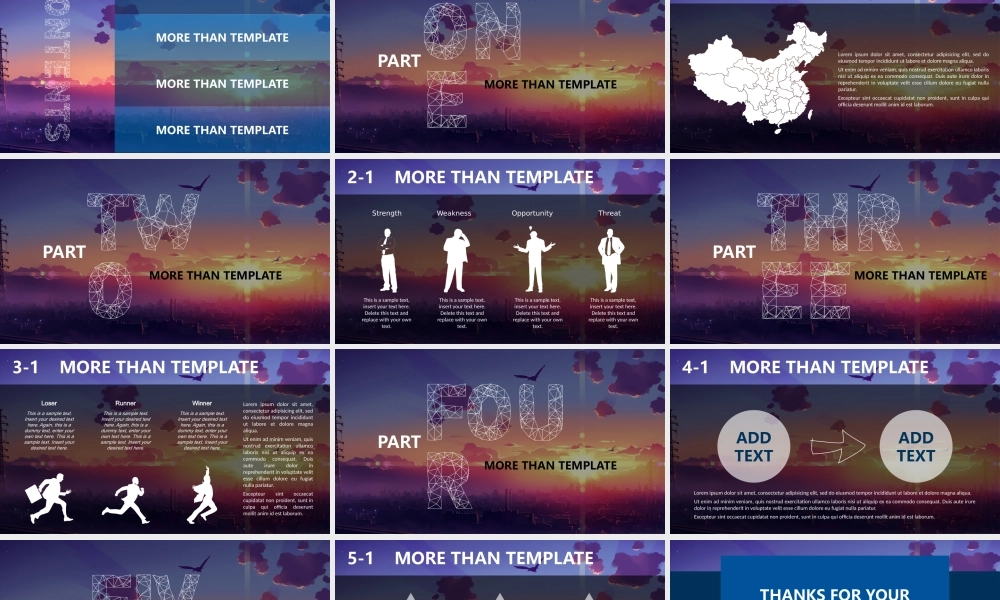 【@PPT精选 推荐P112】梦幻黄昏大气欧美扁平风PPT模板@Qijiayebing.pptx