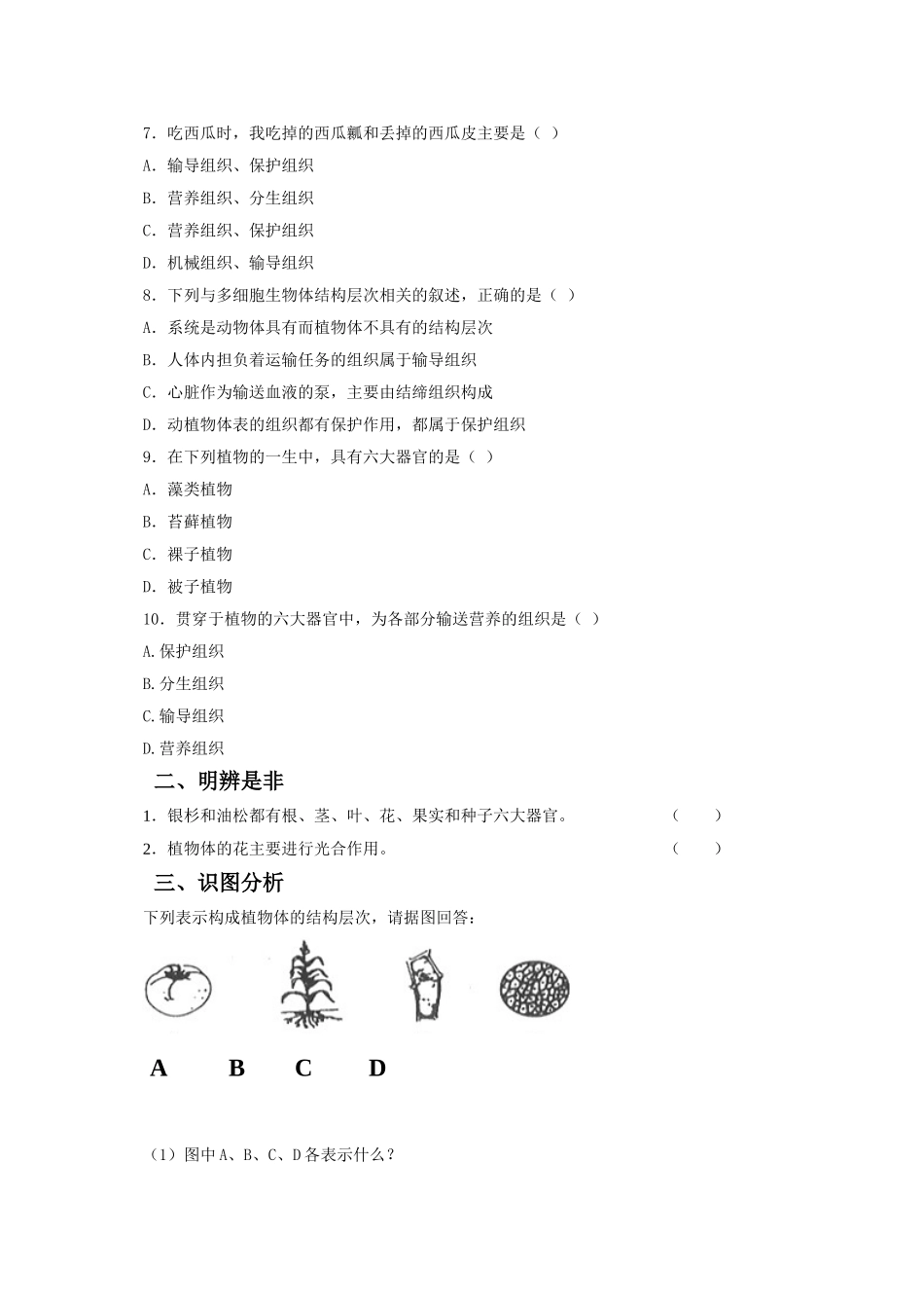 植物体的结构层次 习题4 含答案.doc_第2页